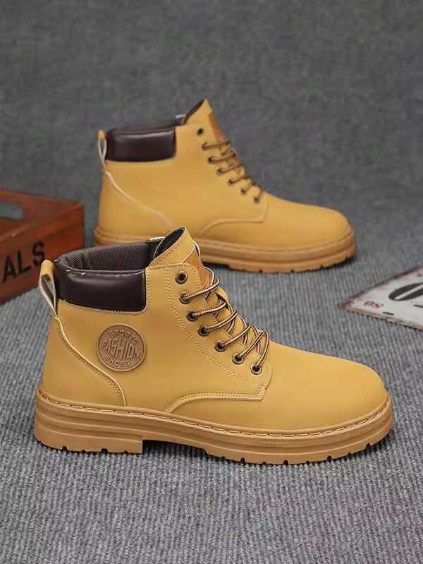 2025 New Wasp Boots High Top Work Boots British Style Men All Seasons With Or Without Thermal Lining, Plus Size Leather Boots - Casual Work Boots With Hidden Height Increase 2000s Style Streetwear