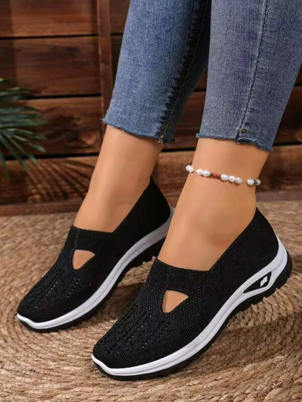 FME Slip-On Knit Cutout Sneakers, Breathable Lightweight Casual Shoes, Comfortable Non-Slip Daily Footwear, One Day 100 Orders